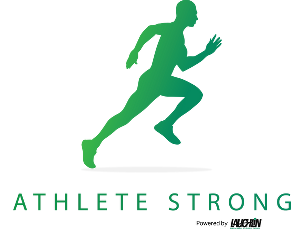 Athlete Strong Logo with silhouette of green man running. 