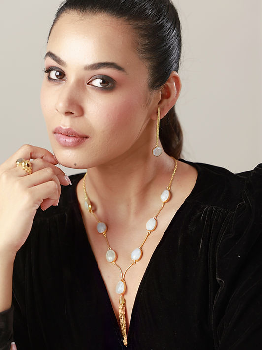 Aria Moonstone Necklace by SONM — a delicate gold-plated piece featuring luminous moonstone for a touch of mystical elegance. Shop now at SONM