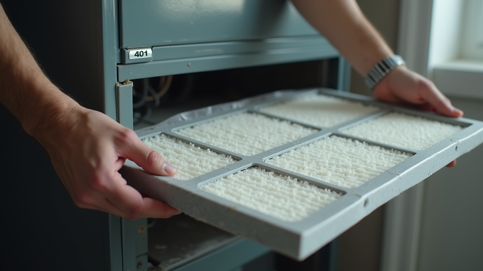 Close-up view of furnace filter being replaced