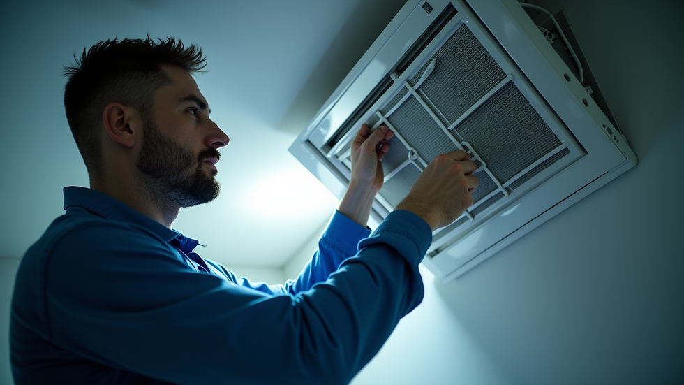 High angle view of technician cleaning air ducts