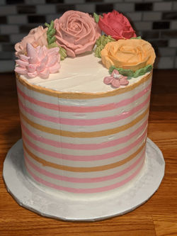 Mimosa Cake with Strips and Buttercream Flowers