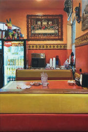 Painting of the interior of Super Taco restaurant in Marble Falls, TX