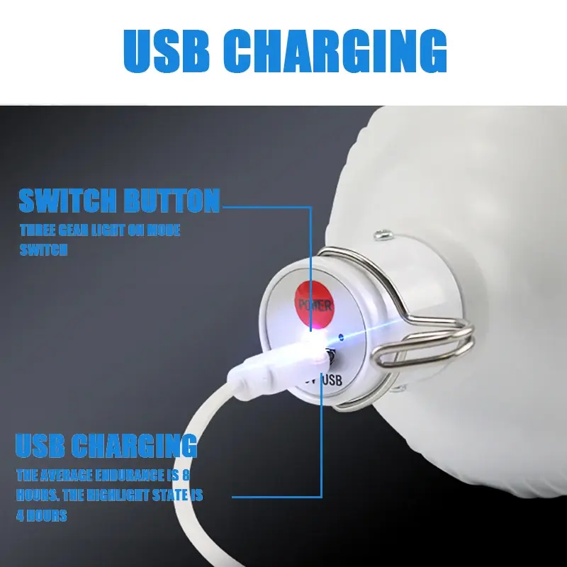 Thumbnail: USB Rechargeable LED Light Bulb With Hook Portable Emergency Lantern Night Lamp