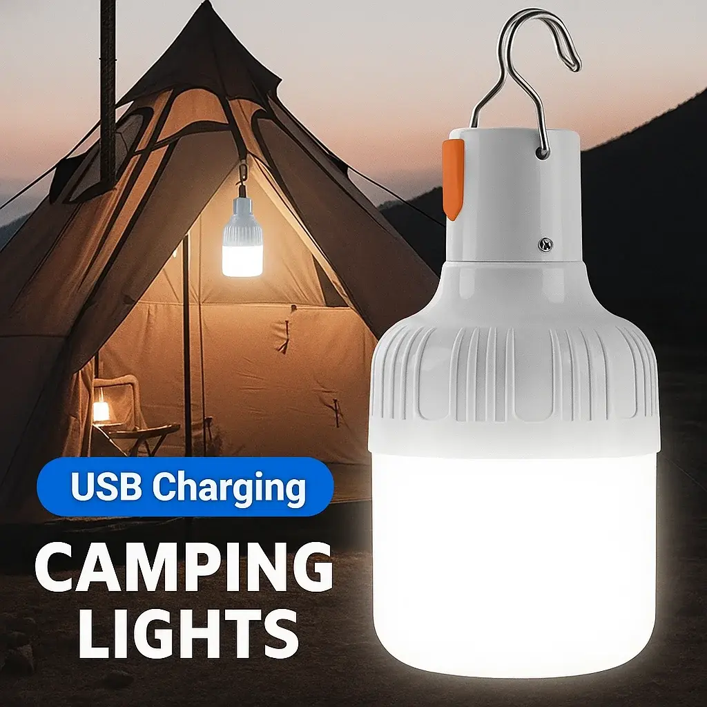 USB Rechargeable LED Light Bulb With Hook Portable Emergency Lantern Night Lamp