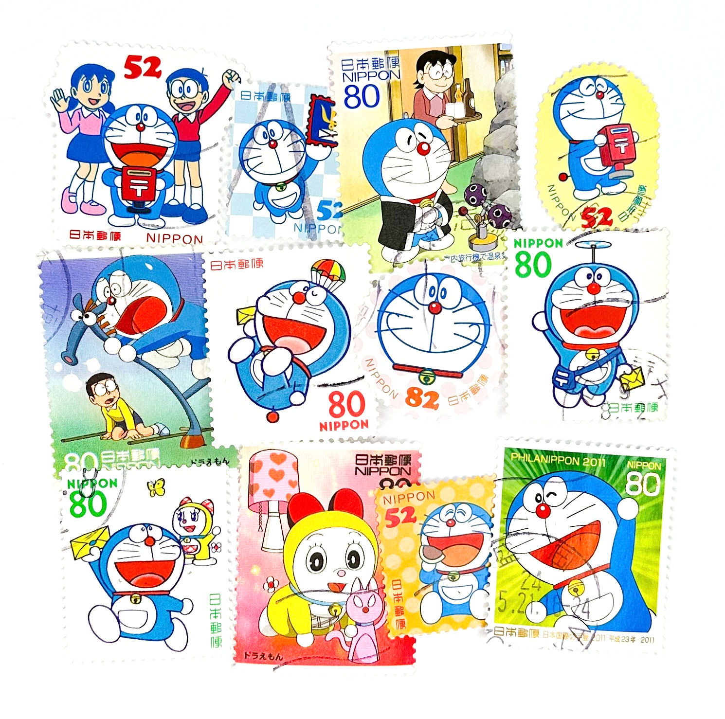 12 x Doraemon used, Japanese postage stamps all off paper - Japan - Cat - Set 2