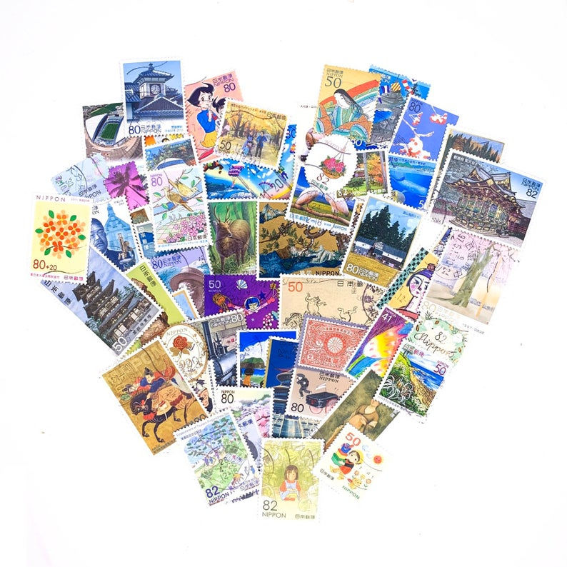 Thumbnail: 100 x used Japanese postage stamps - Lucky Dip off paper