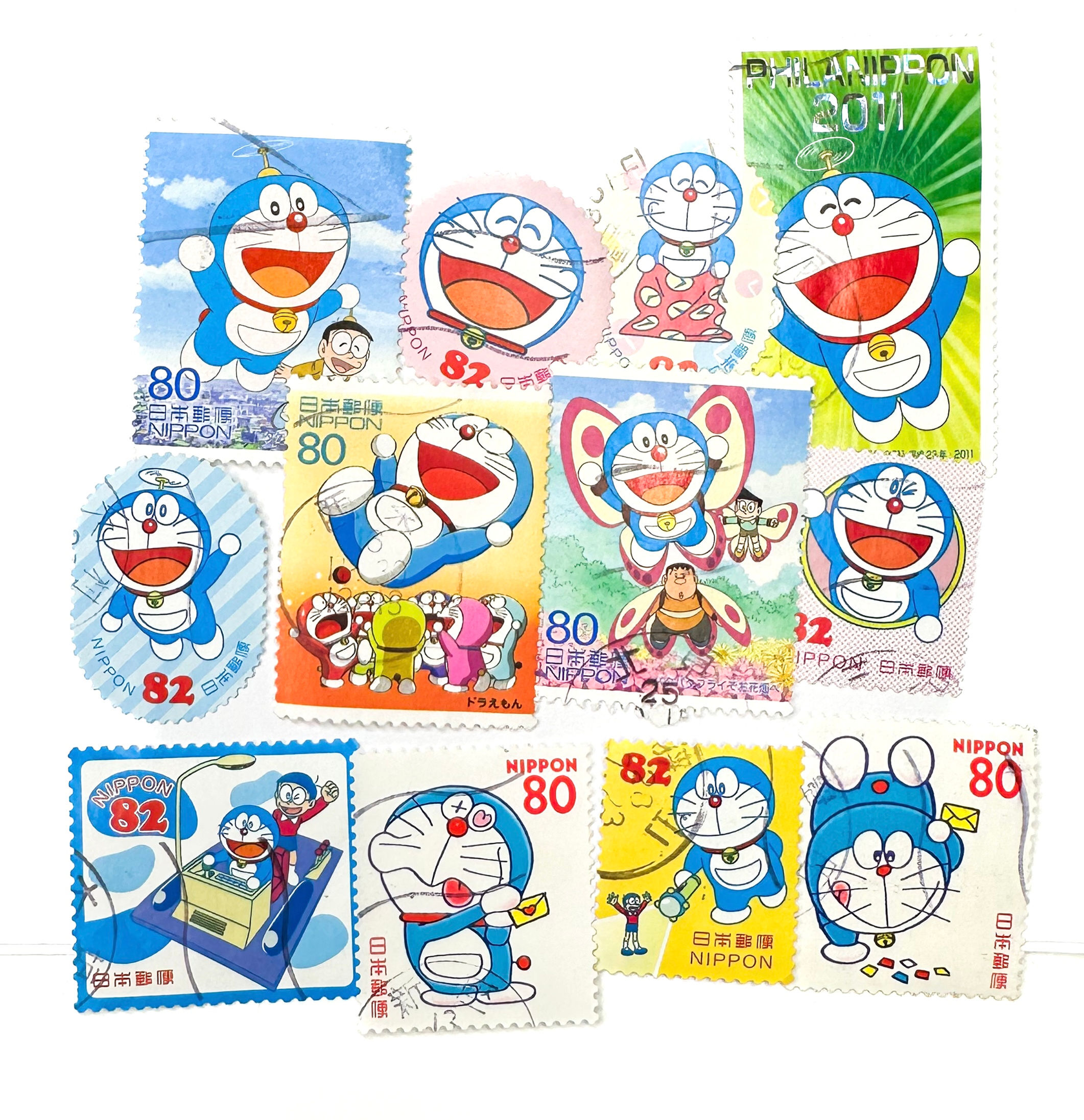 12 x Doraemon used, Japanese postage stamps all off paper - Japan - Cat Robot