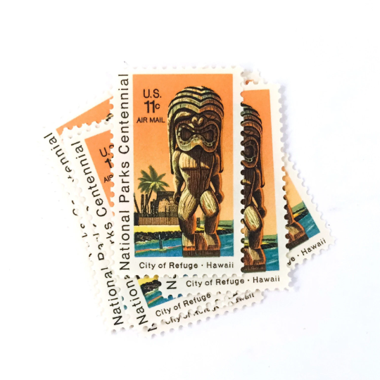 4 x Hawaii City of Refuge 11 cents Orange - Ki’i - 1972 UNused US Stamps