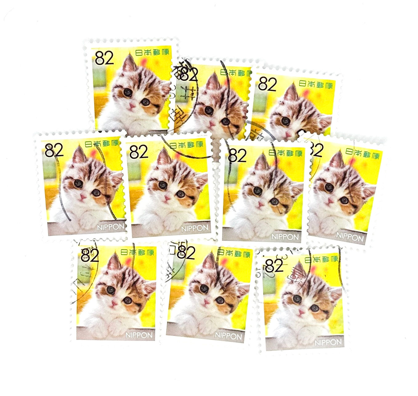 10 x Kitten Japanese postage stamps off paper - Cat Kitty