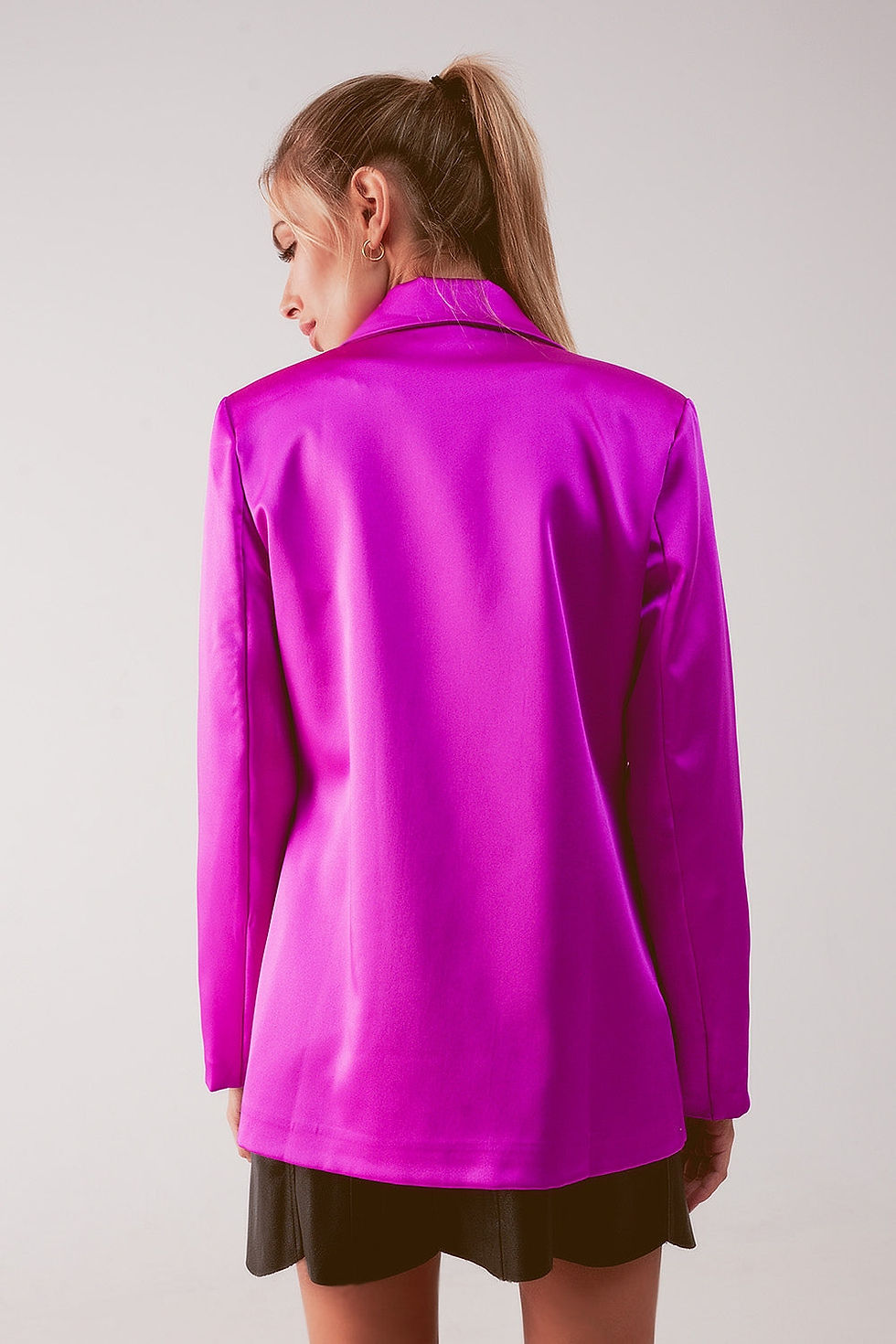 Thumbnail: Satin Double Breasted Suit Blazer in Fuchsia