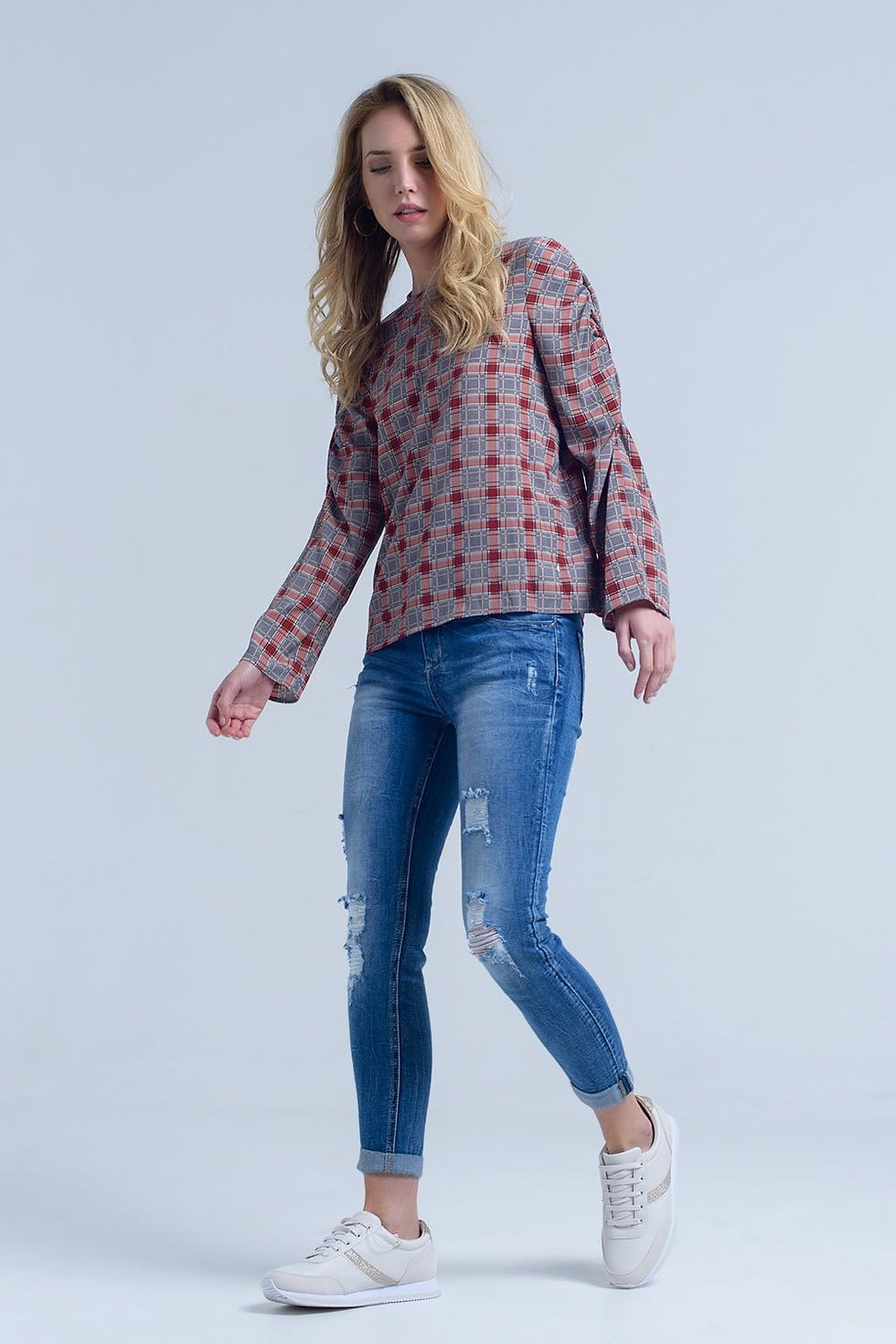 Thumbnail: Bordeaux Top With Check Print