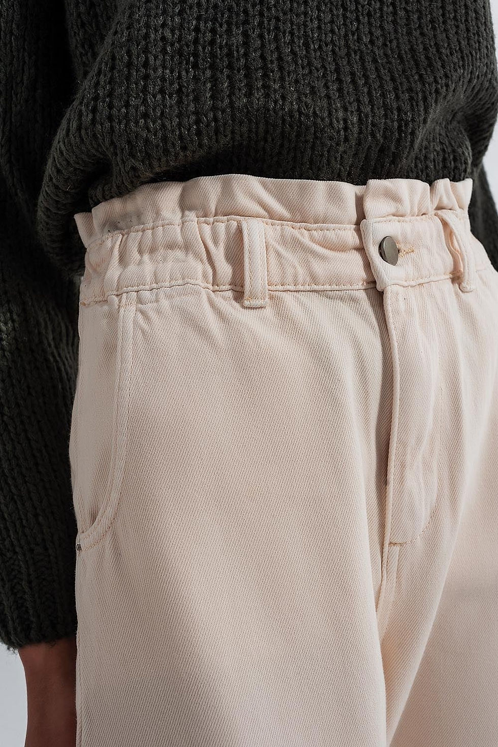 Thumbnail: Paperbag Waist Straight Leg Jeans in Cream