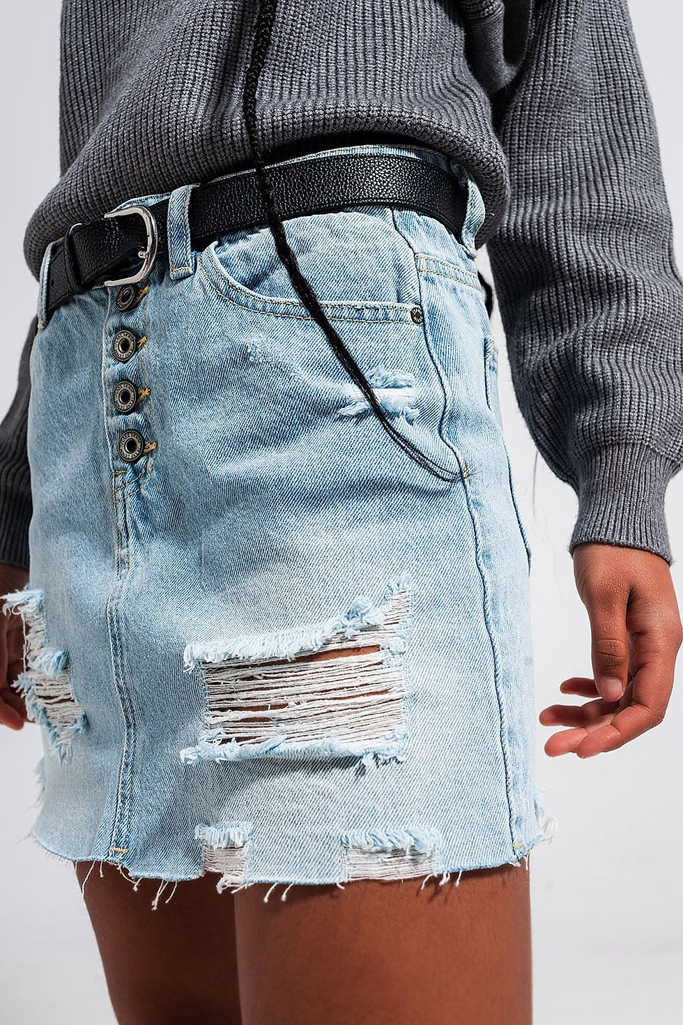 Thumbnail: Denim Button Through Mini Skirt in Light Blue
