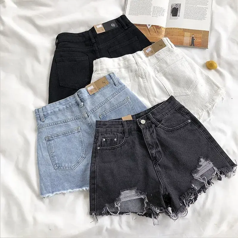 Fashion Casual Tassel Ripped Shorts Women 2026 Summer High Waist Denim Jeans Y2K