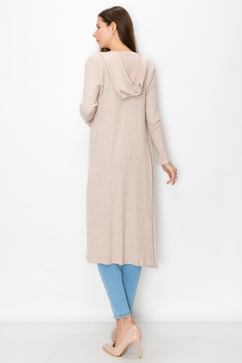 Thumbnail: Long Sleeve Hooded Light Cardigan - Beige