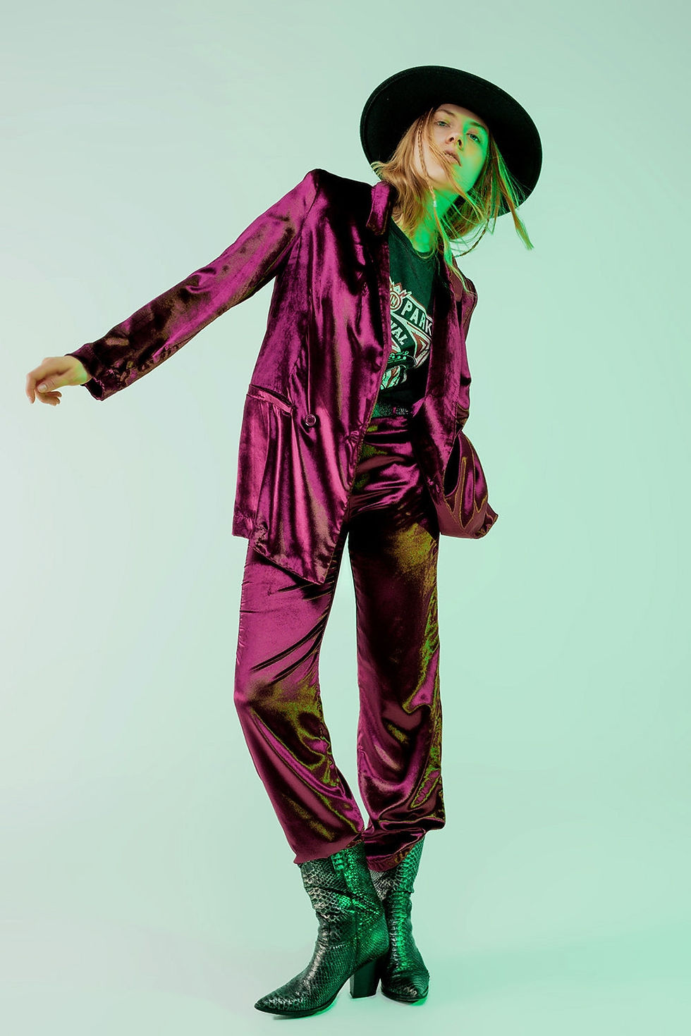 Thumbnail: Purple Velvet Oversized Blazer