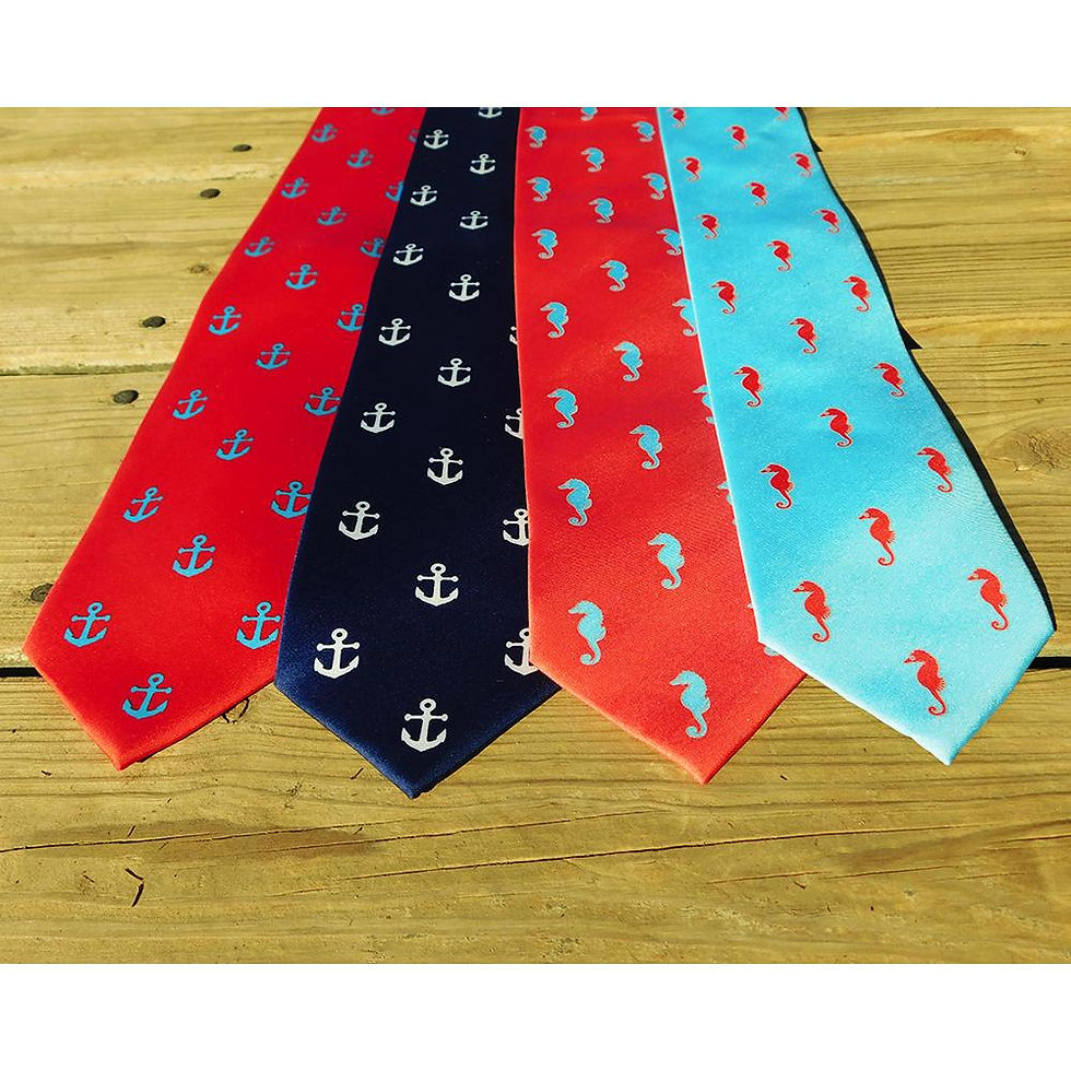 Thumbnail: Seahorse Necktie - Coral Pink, Printed Silk