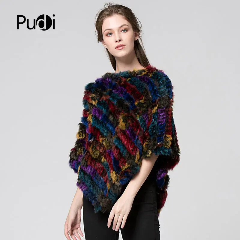 Thumbnail: SRR011 Real Knitted Rabbit Shawl Poncho Stole Shrug Cape Robe Tippet Wrap Women