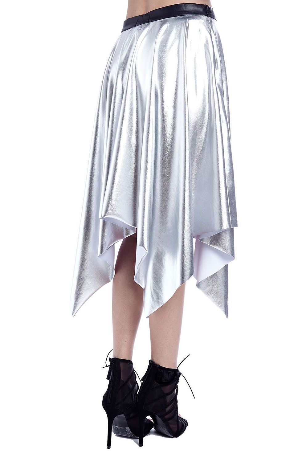 Thumbnail: Silver Pleated Midi Skirt in Metallic