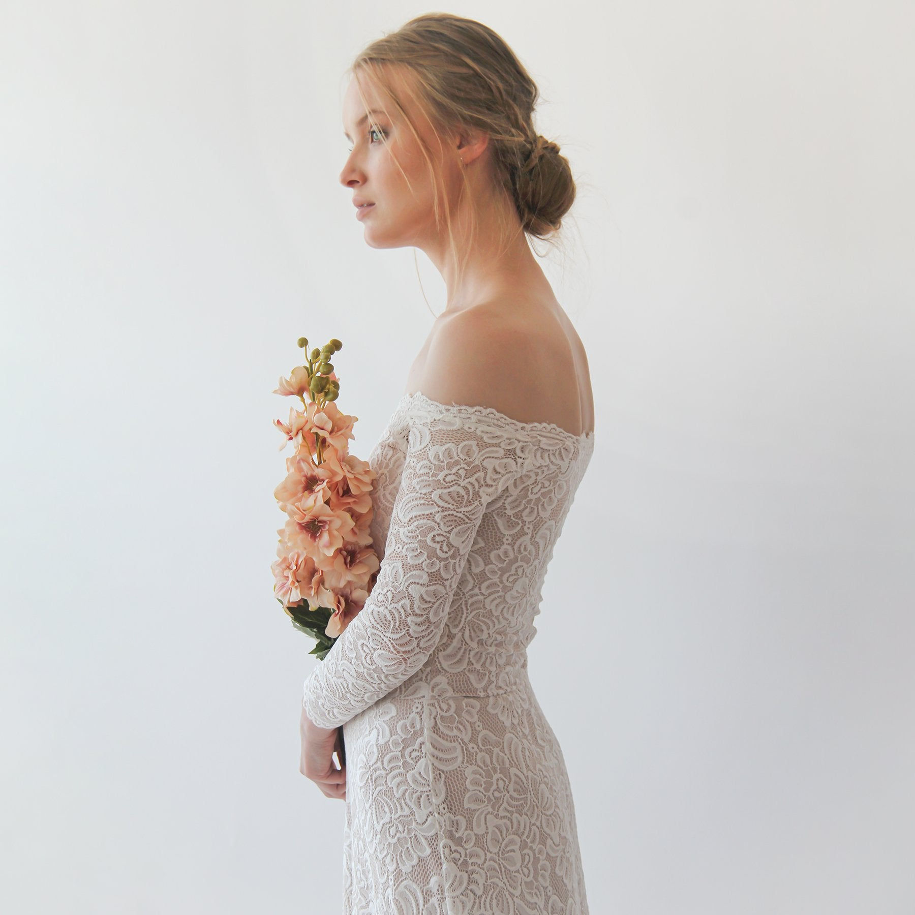 Ivory Blush Off Shoulder Wedding Dress #1257
