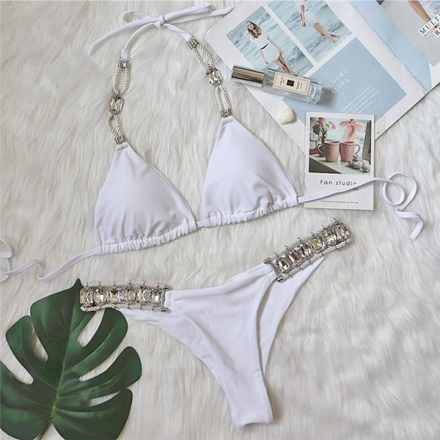 Thumbnail: Diamond Bikini Sexy Push Up Halter Swimsuit Female Crystal Swimwear Women
