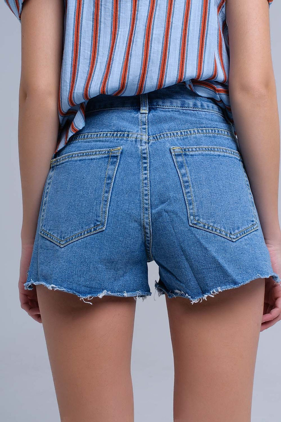 Thumbnail: Denim Mid Wash Blue Short With Floral Design
