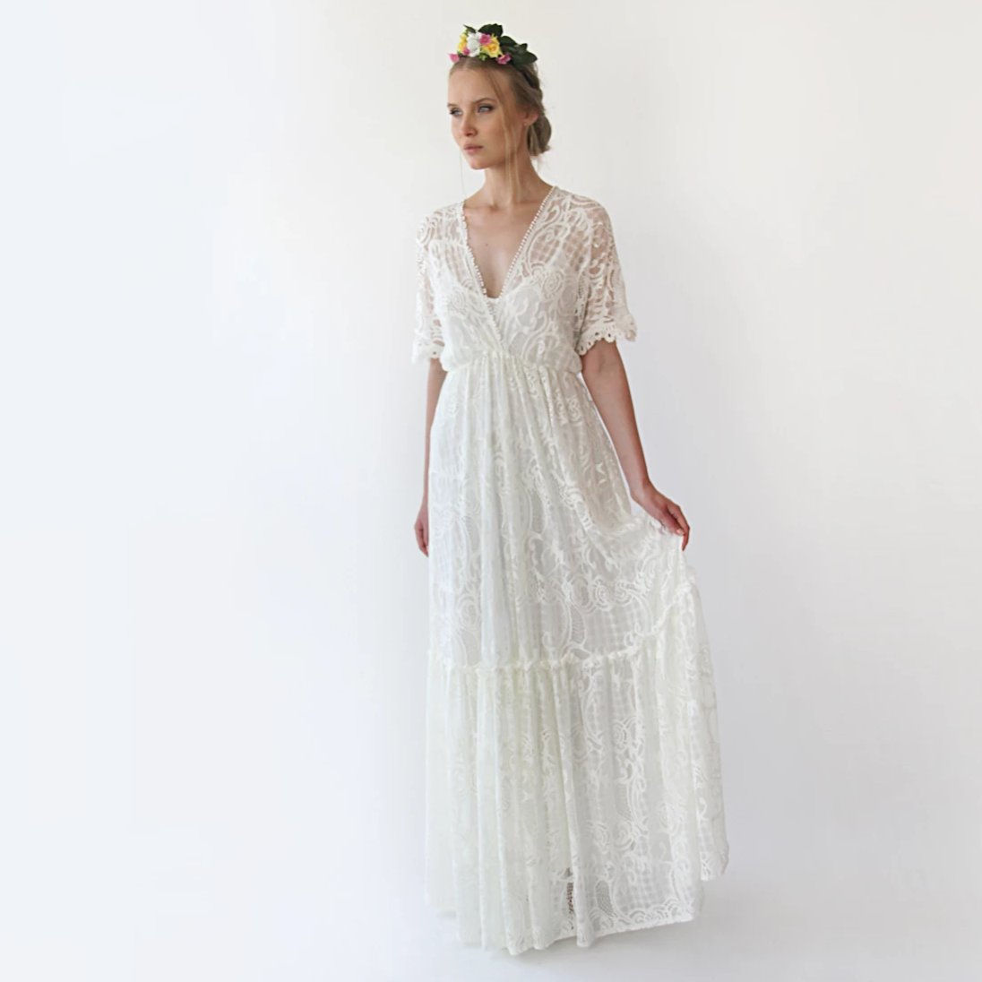 Bestseller Boho Ivory Bat Sleeves Dress #1241