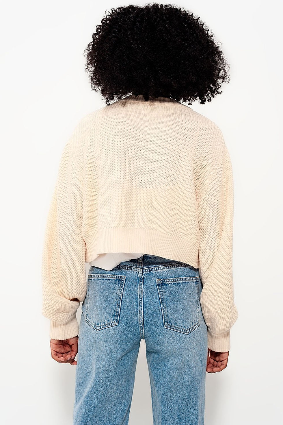 Thumbnail: Cardigan With Long Sleeves and Diamante Button Detail in Cream