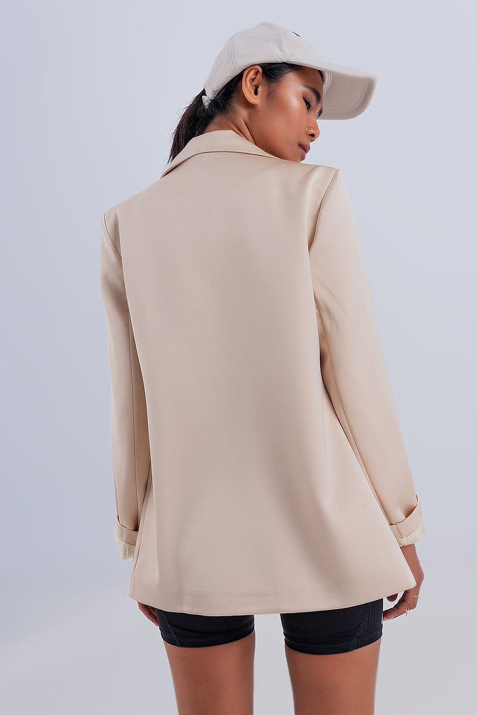Thumbnail: Double Breasted Satin Blazer in Beige