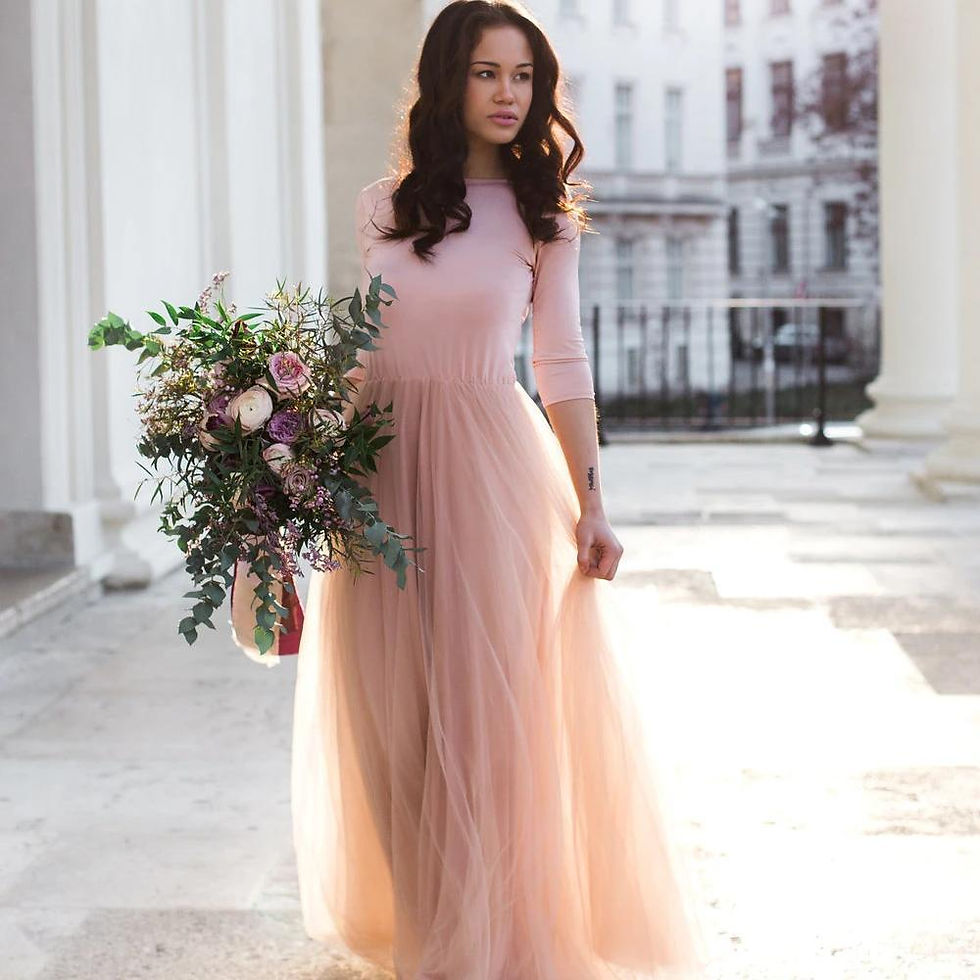 Thumbnail: Ivory Open Back Tulle Maxi Dress #1050
