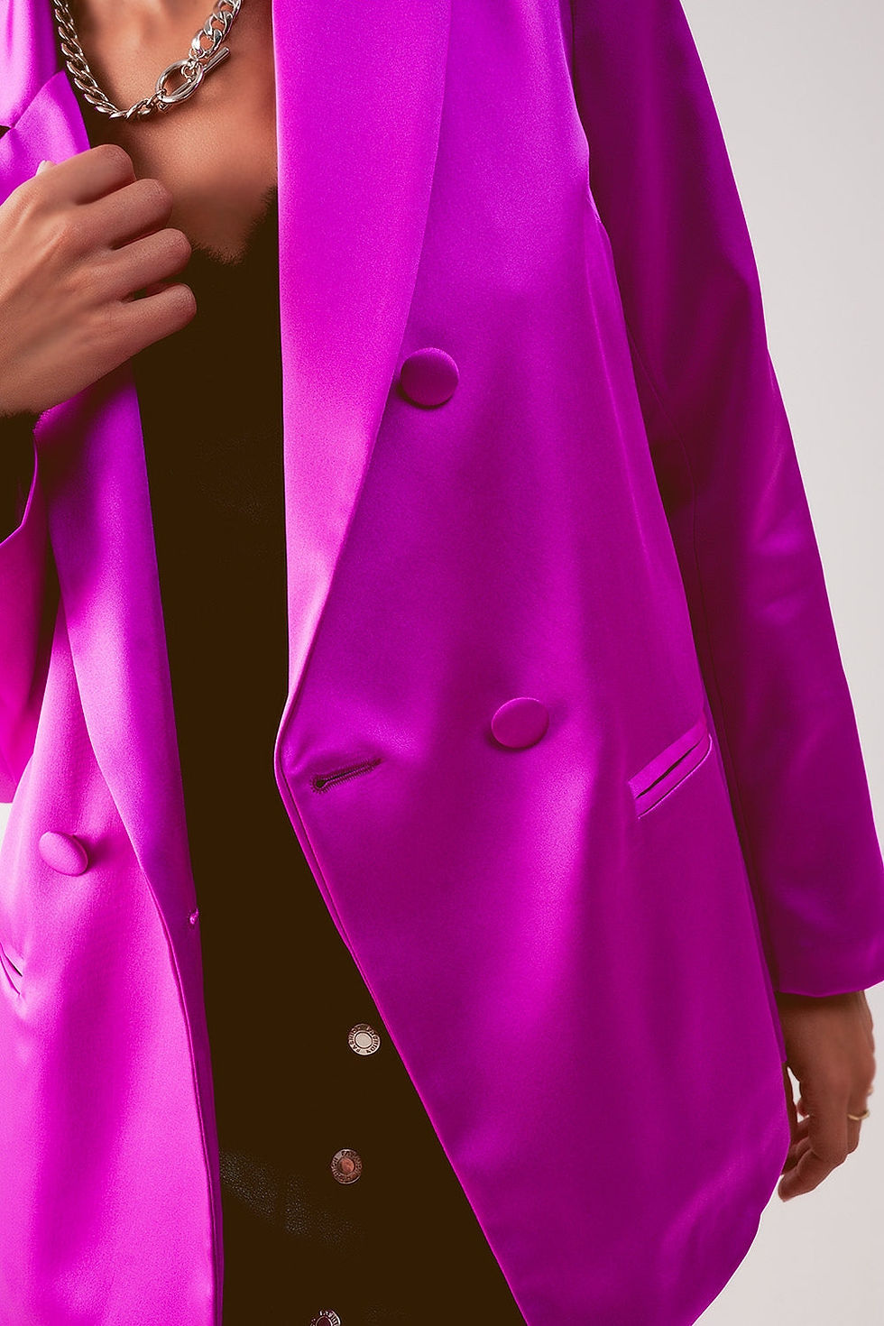 Thumbnail: Satin Double Breasted Suit Blazer in Fuchsia