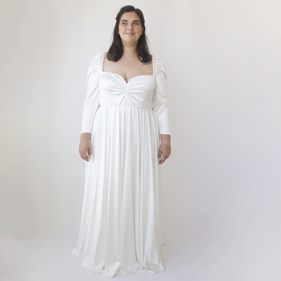 Thumbnail: Ivory Sweetheart Wedding Dress With Puffy Sleeves #1341