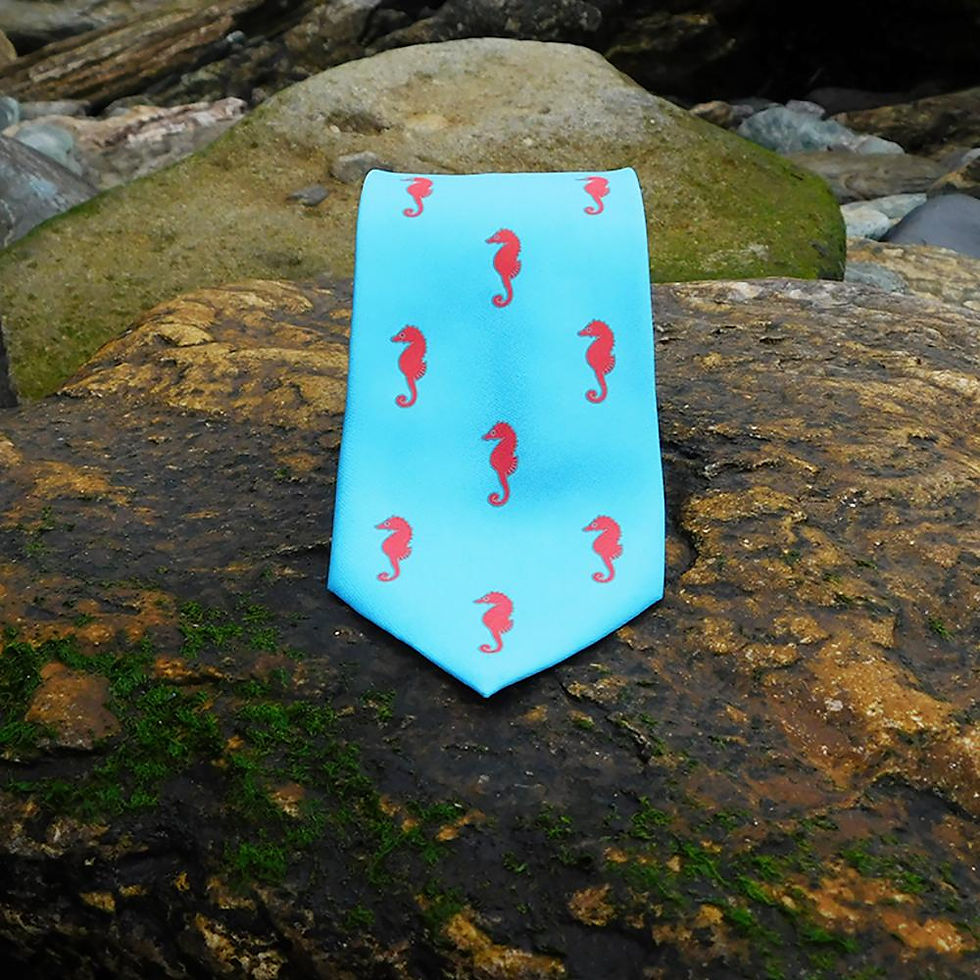 Thumbnail: Seahorse Necktie - Blue, Printed Silk