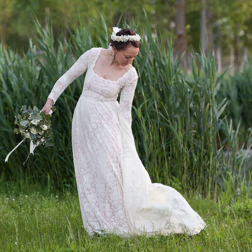 Thumbnail: Square Neckline Wedding Train Dress #1207