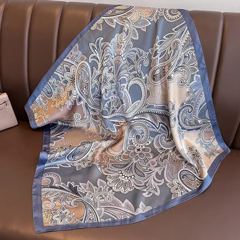 Thumbnail: Luxury Floral Print Silk Square Scarf Women Soft Satin Kerchief Hairband