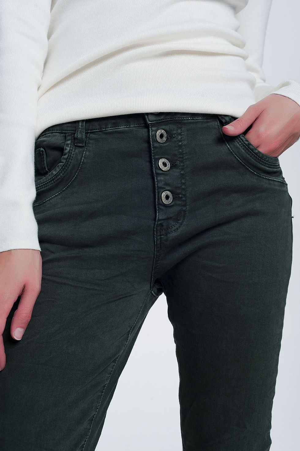 Thumbnail: Khaki Jeans With Button Closure