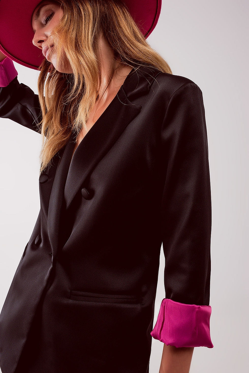 Thumbnail: Satin Tailored Double Breast Blazer in Black