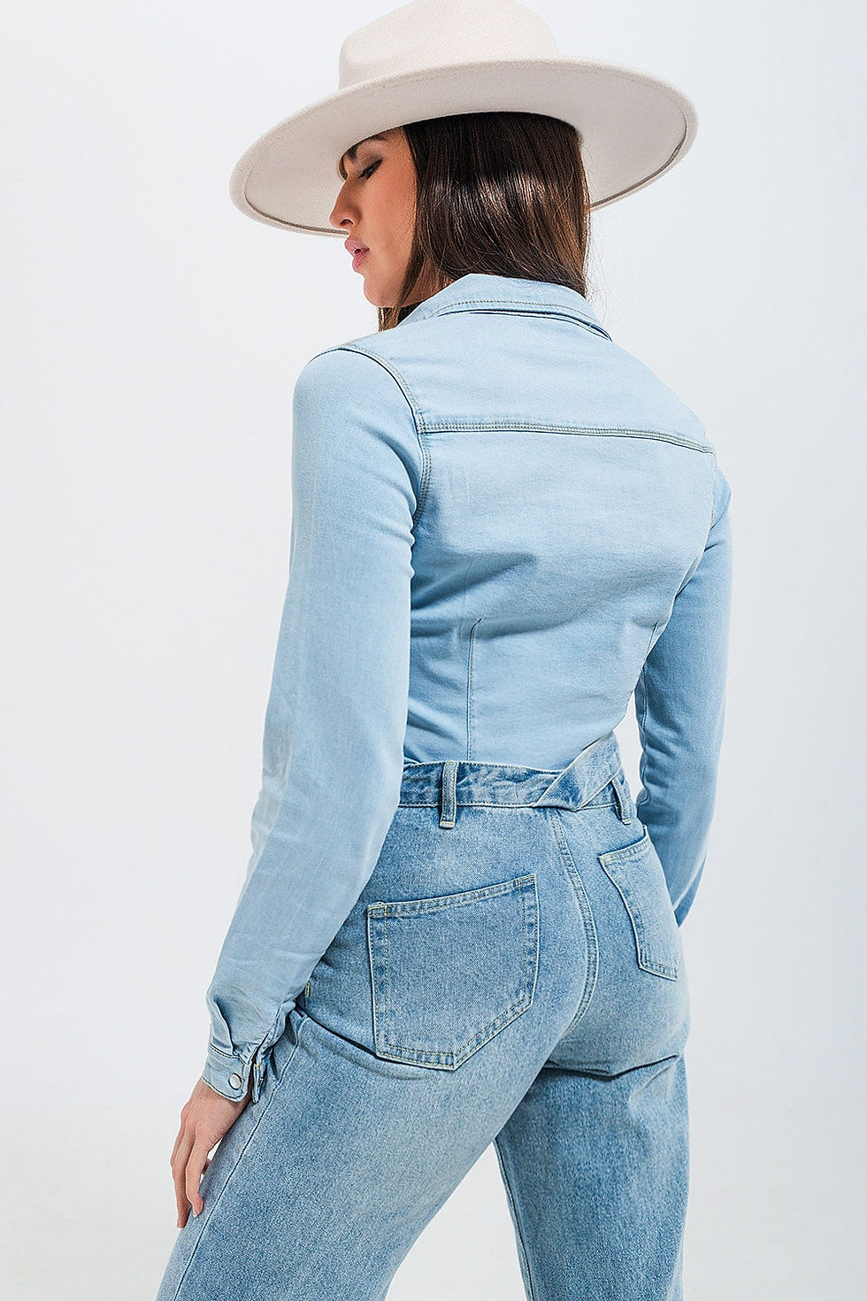 Thumbnail: Skinny Fit Western Denim Shirt in Light Wash Blue