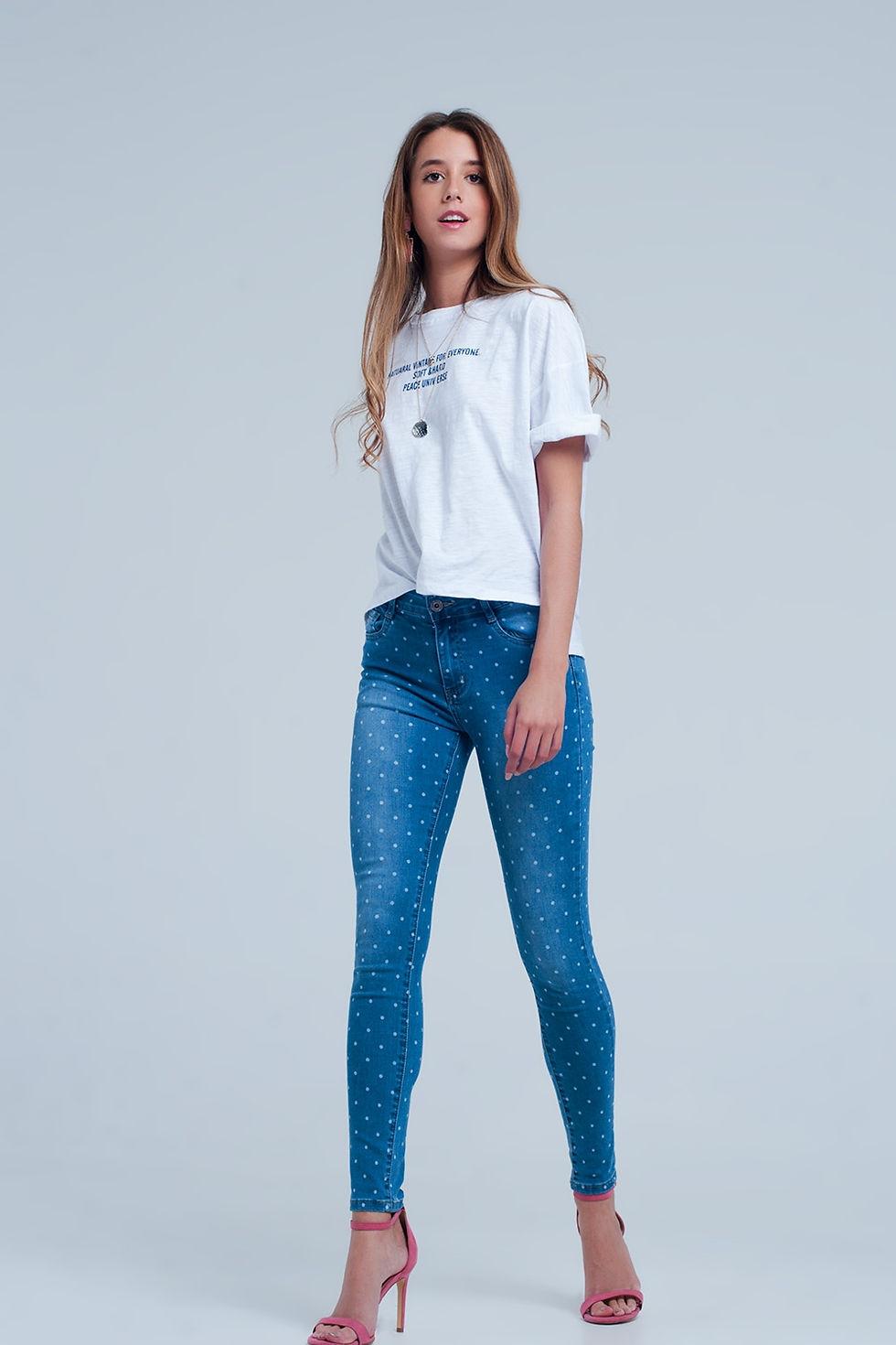 Thumbnail: Skinny Jeans in Polka Dot Print