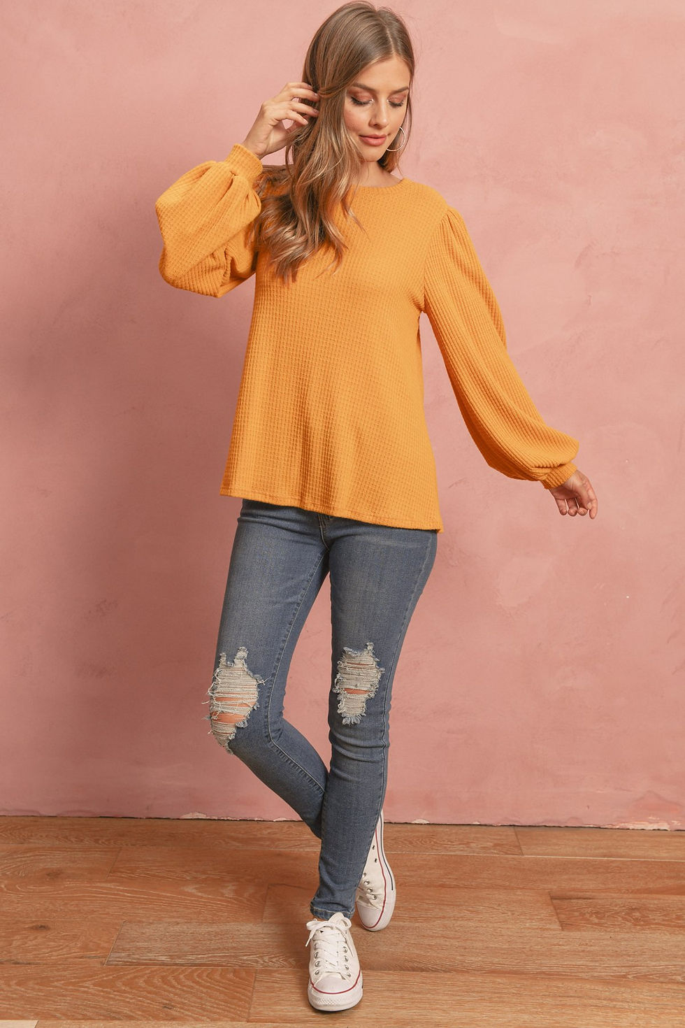 Thumbnail: Puff Sleeved Waffle Top