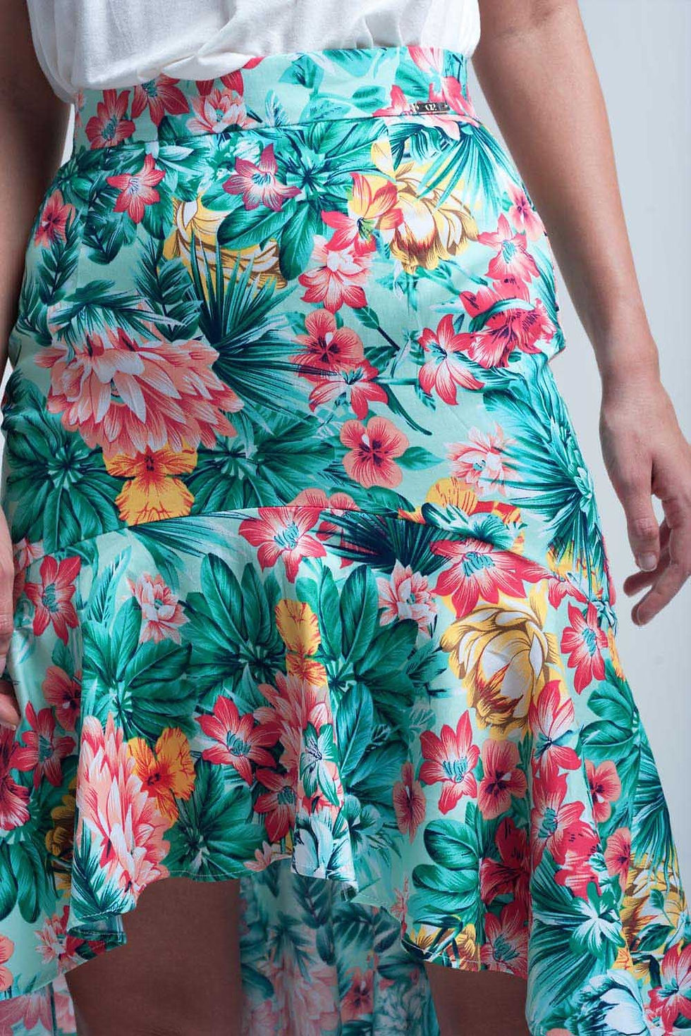 Thumbnail: Floral Asymmetrical Green Skirt