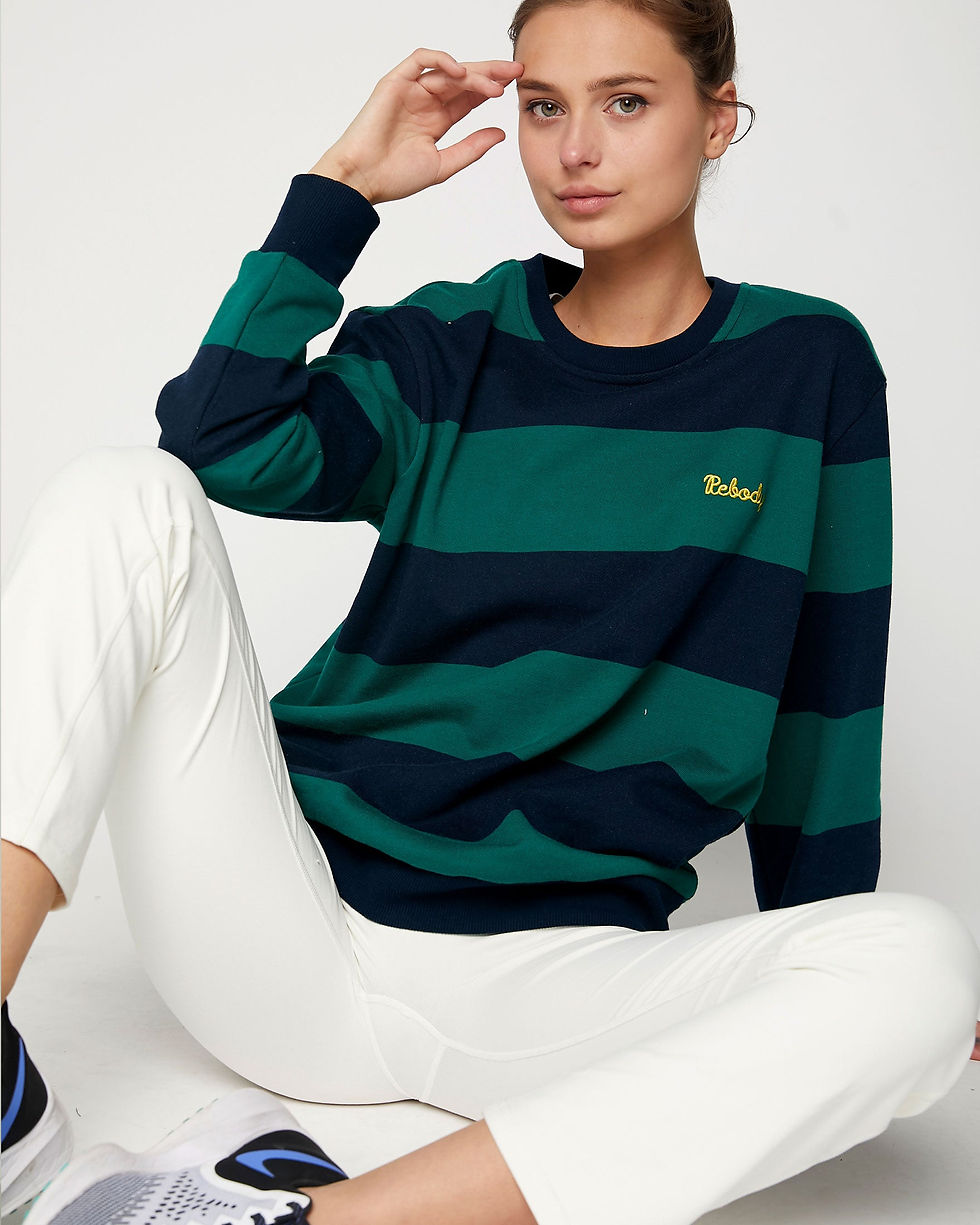 Thumbnail: Embroidered Rebody Rugby Striped Sweatshirt Sustainable