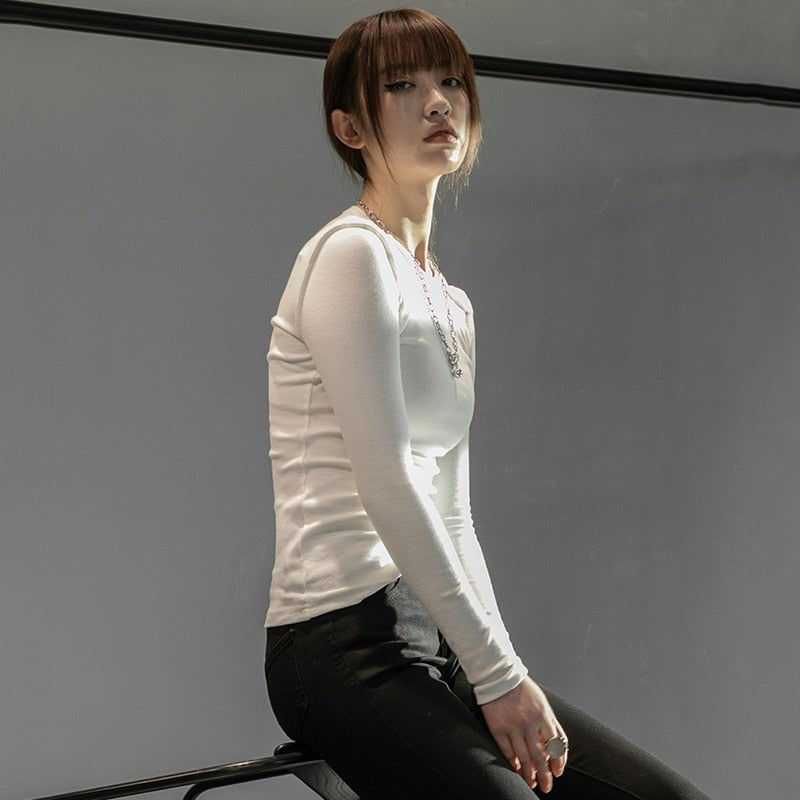 Thumbnail: Hoshiko O-Neck Long Sleeve Shirt - White