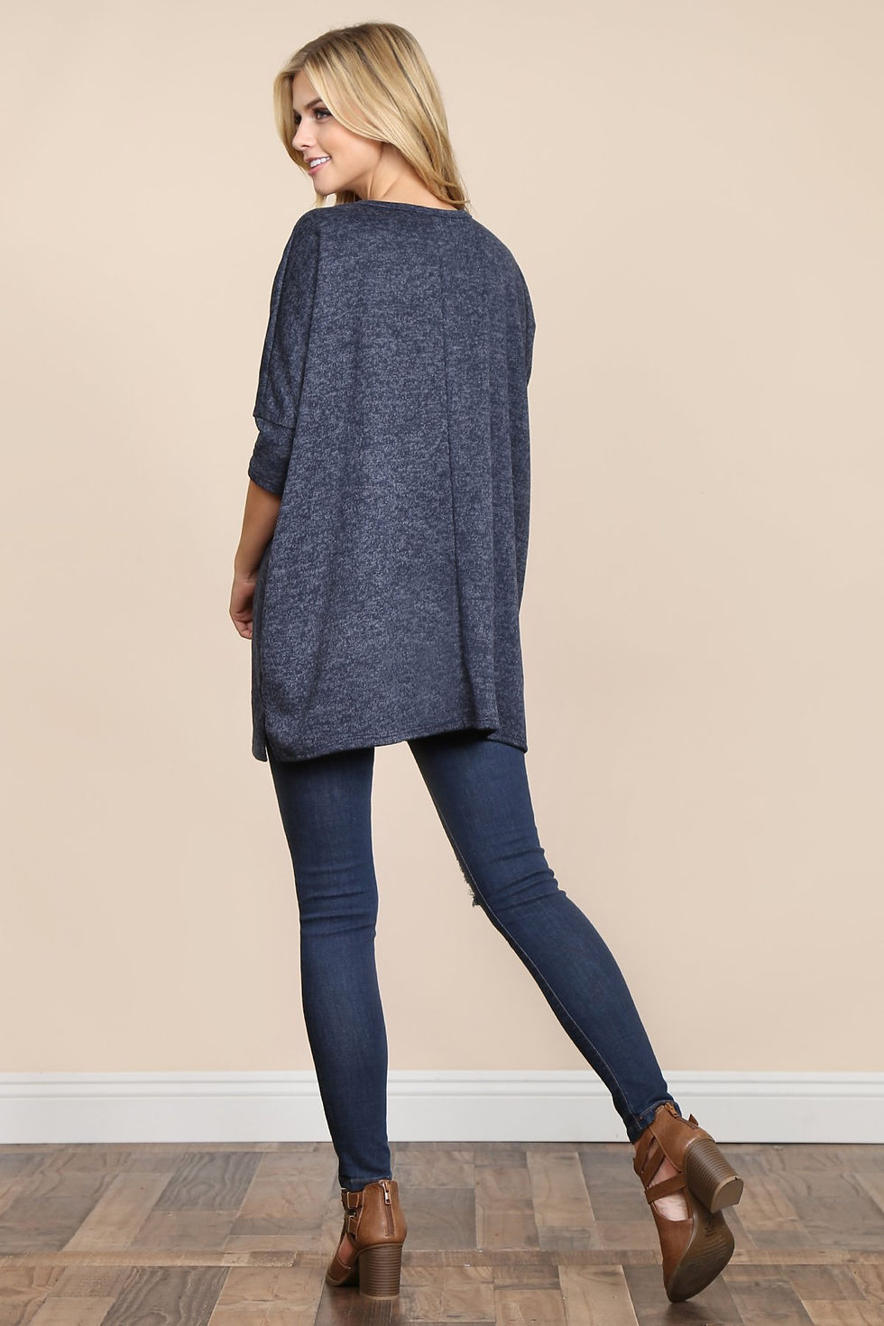 Thumbnail: Two Tone Hacci Oversized Dropped Shoulder Pocket Tunic