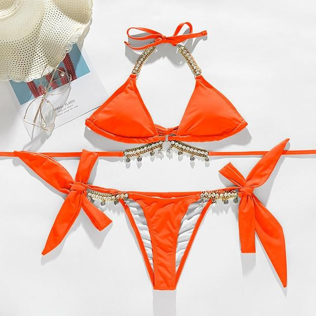Thumbnail: Diamond Bikini Sexy Push Up Halter Swimsuit Female Crystal Swimwear Women