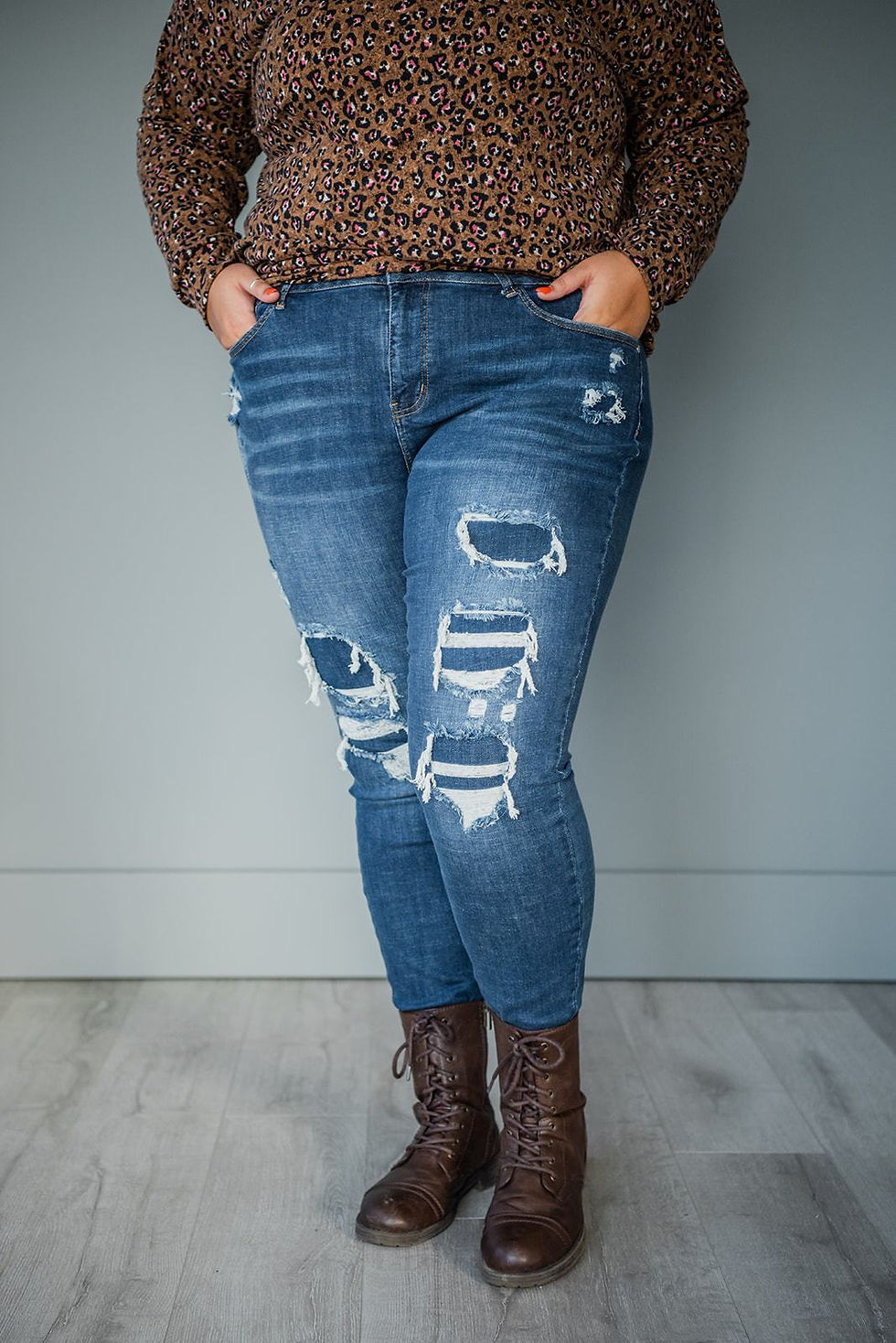 Thumbnail: New Obsession Patched Skinny Jeans