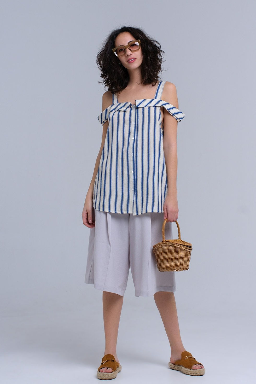 Thumbnail: Cream Top With Blue Stripes