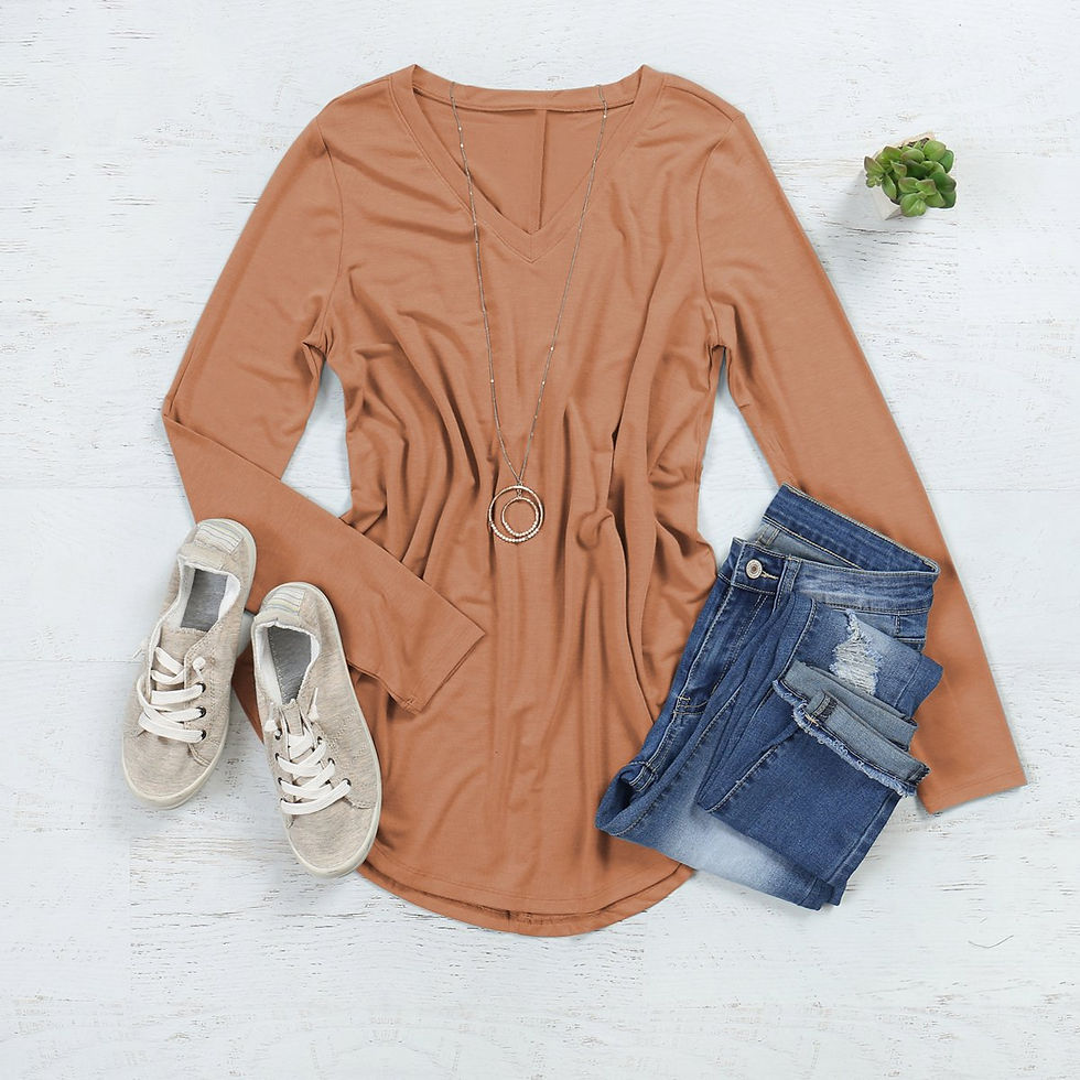 Thumbnail: Premium Long Sleeve V-Neck Round Hem Top