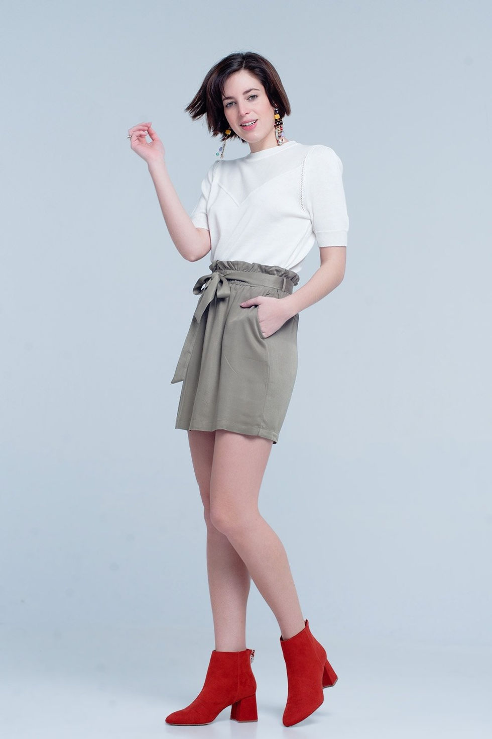 Thumbnail: Khaki Mini Skirt With Bow Detail