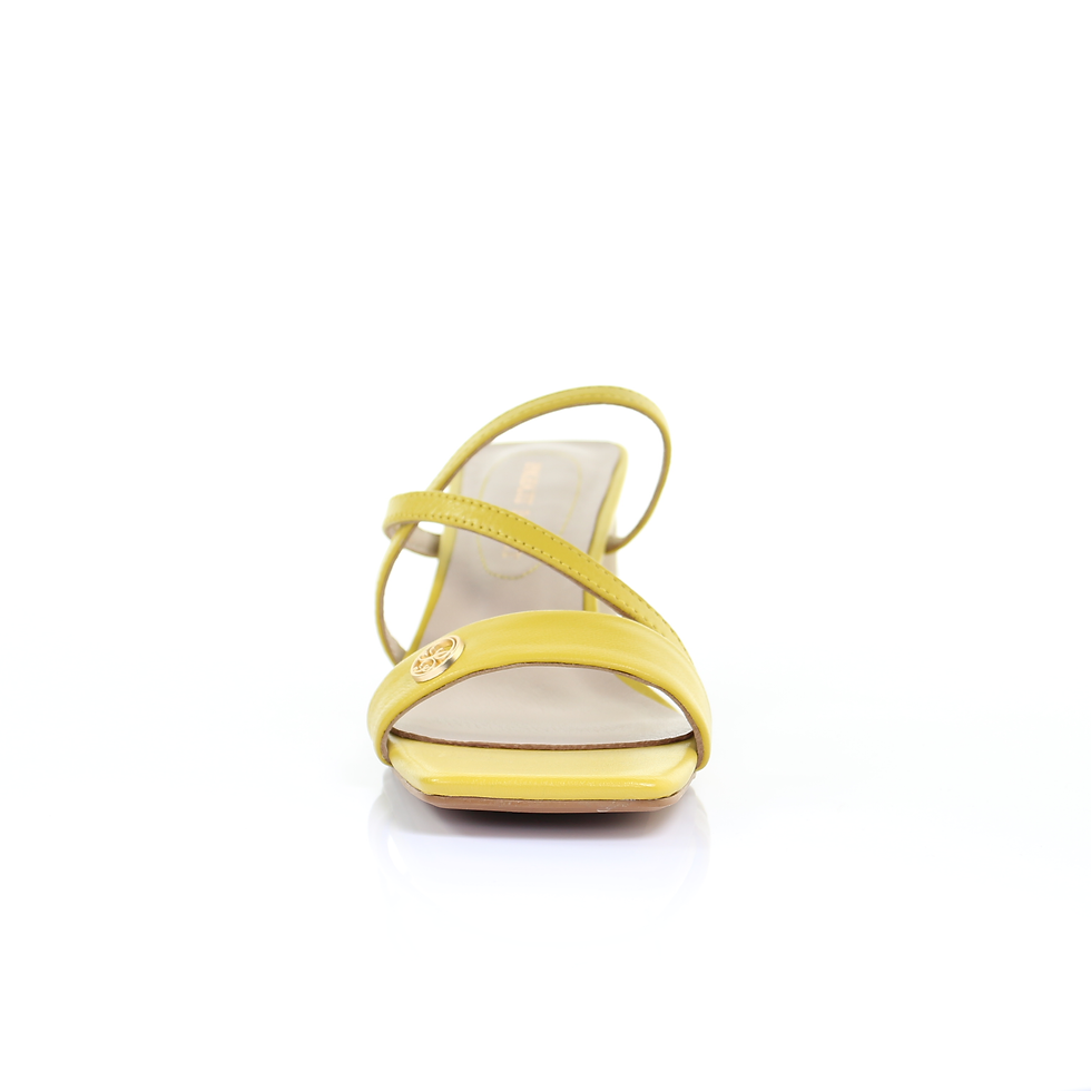 Thumbnail: Square Toe Leather Strappy Heeled Sandal-Yellow